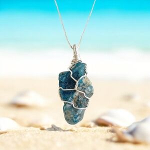 Blue Apatite Necklace Pendant Sterling Silver Crystal Jewelry Handmade Artisan